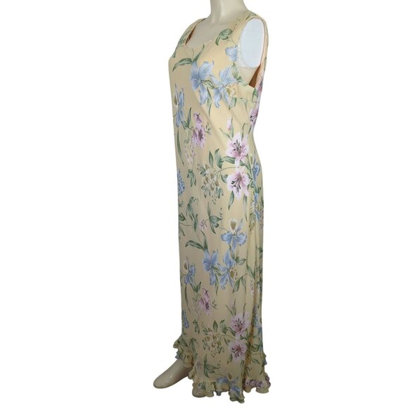 Vintage Betsy's Things Sleeveless Maxi summer yellow blue Dress Ruffled Hem 16 - Picture 5 of 12